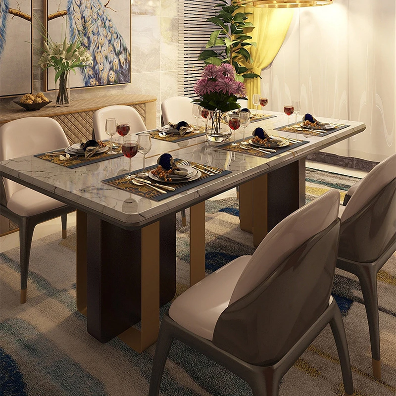 Italian modern furnitur luxury 6 chairs sintered stone ceramic marble dining table set