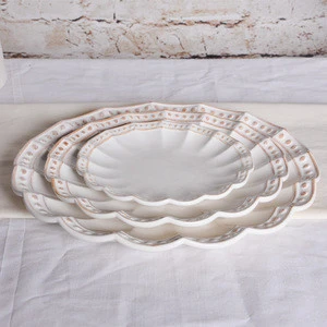 JIA SHUN Wholesale white glazed round ceramic hand painting edge dinner serving plate