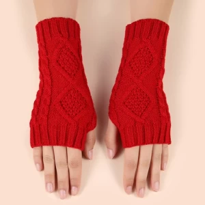 Knit Acrylic Gloves Rhombus Pattern Women Winter Mittens Warm Fingerless Gloves Ladies Woven Acrylic Half Finger Arm Warmer