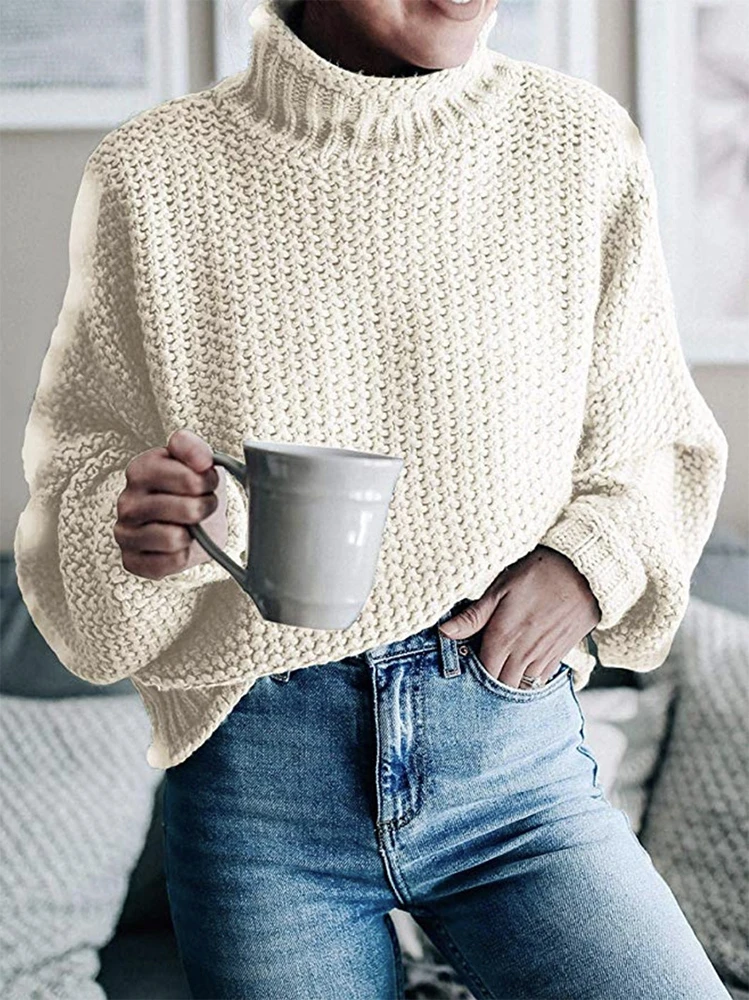 Knit Sweater Womens Amazon Blast Coarse Thread Tall Neck Pullover Sweater Women