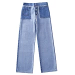 Korean Fashion Casual Childrens Clothing Girls Wide-leg Stitching Jeans Spring Autumn New Girl Long Pants Trend