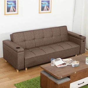 Living Room Futon Folding Sofa Bed With Cup Holder