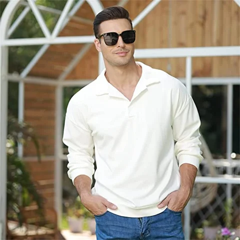 Buy Long Sleeve Mens Rugby Shirt Solid Color Rugby Shirt White Shirt ...