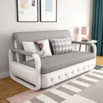 Low price custom modern fabric two seat folding sofa cum bed with storage