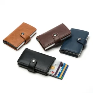 Luxury Money Clip Blocking Aluminum Print Leather Frid Wallet Business Credit Card Holder for Men