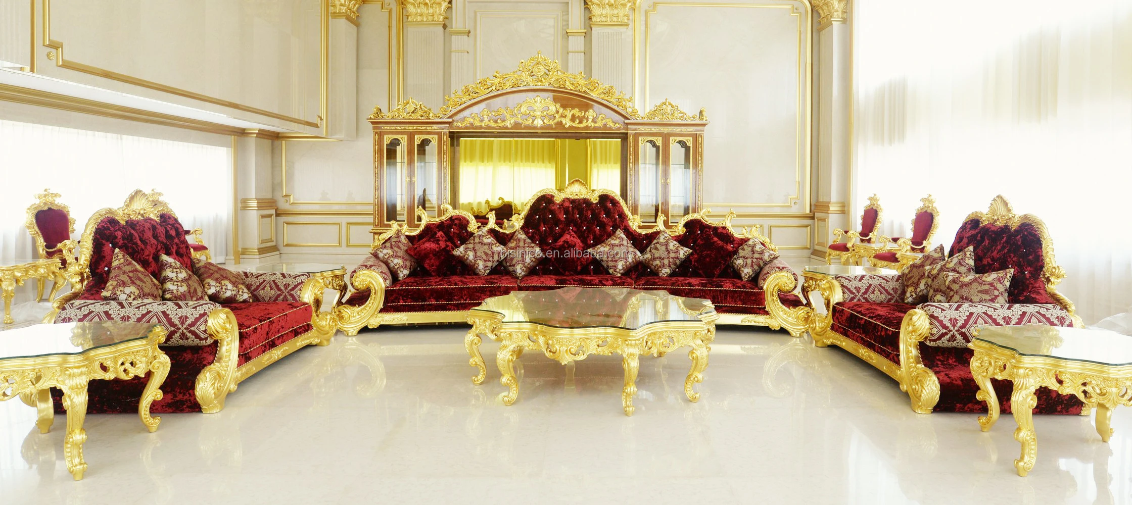 Luxury Rococo 24K Gold Solid Wood Carving Sectional Sofa Set 7 Seater Fancy French Louis XV Palace Royal Living Room Furniture