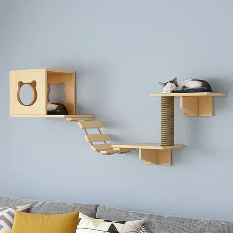 Buy Luxury Solid Wood Shelves Cat Climbing Rack Pet Furniture Wall ...