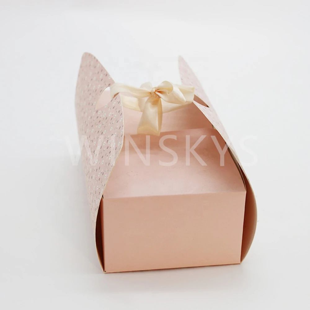 manufacturer wholesale high quality custom craft pink wedding favors bridesmaid paper gift box with handle
