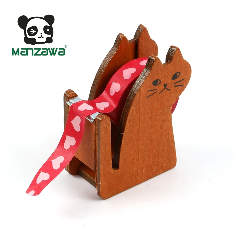 Manzawa wooden cat design washi paper tape dispenser holder