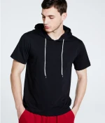 Men blank hooded short sleeve t shirts solid color cotton custom t shirts designing summer outdoor sports t shirts with hood