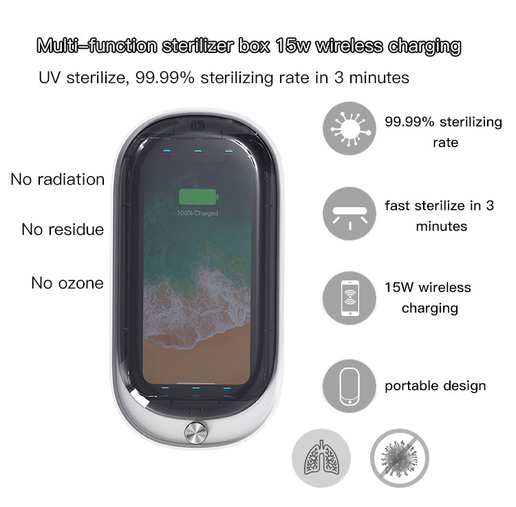 Mobile Phone Ultraviolet Light 15W Wireless Charging Smartphone Disinfection Uv Sterilizer Box In Stock