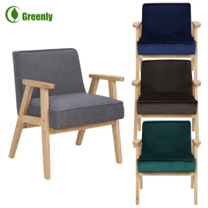 Modern design wooden frame living room arm chair with wooden armrest