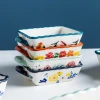 MONAZONE Creative Four Seasons Square Baking Tray With Handle Ceramic Baking Pans Kitchen Bakeware Set Supplier
