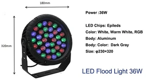 Multi Color DMX512 36w LED RGB Round Flood Light with IP66 Waterproof for landscape