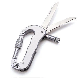 multifunctional camping stainless carabiner knife with LED flashlight