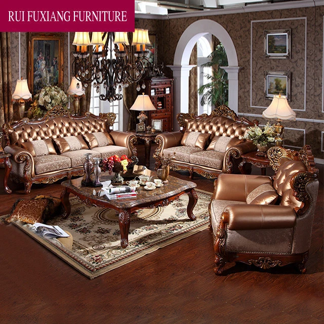 N235F American Luxury Furniture Solid Wood Sofa Set European Classic Leather Sofa