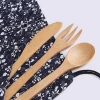 Natural Organic Bamboo Eco Friendly Dodostyle Japanese Style Portable 3 in 1 Fork Spoon Knife Cutlery Flatware Set with Pouch