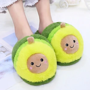 New Arrival Warm Indoor Cute Avocado Plush Slipper Toy Cartoon Fruit Slippers