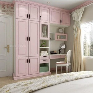Newest design stylish bedroom set furniture swing door wardrobe with study table