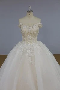 Newest sample organza ball gown wedding dress off shoulder bridal gown