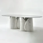 Newstar Italian Light Luxury Dining Room Table Oval Glass Top Natural Stone Calacatta Viola Table Marble Dining Table
