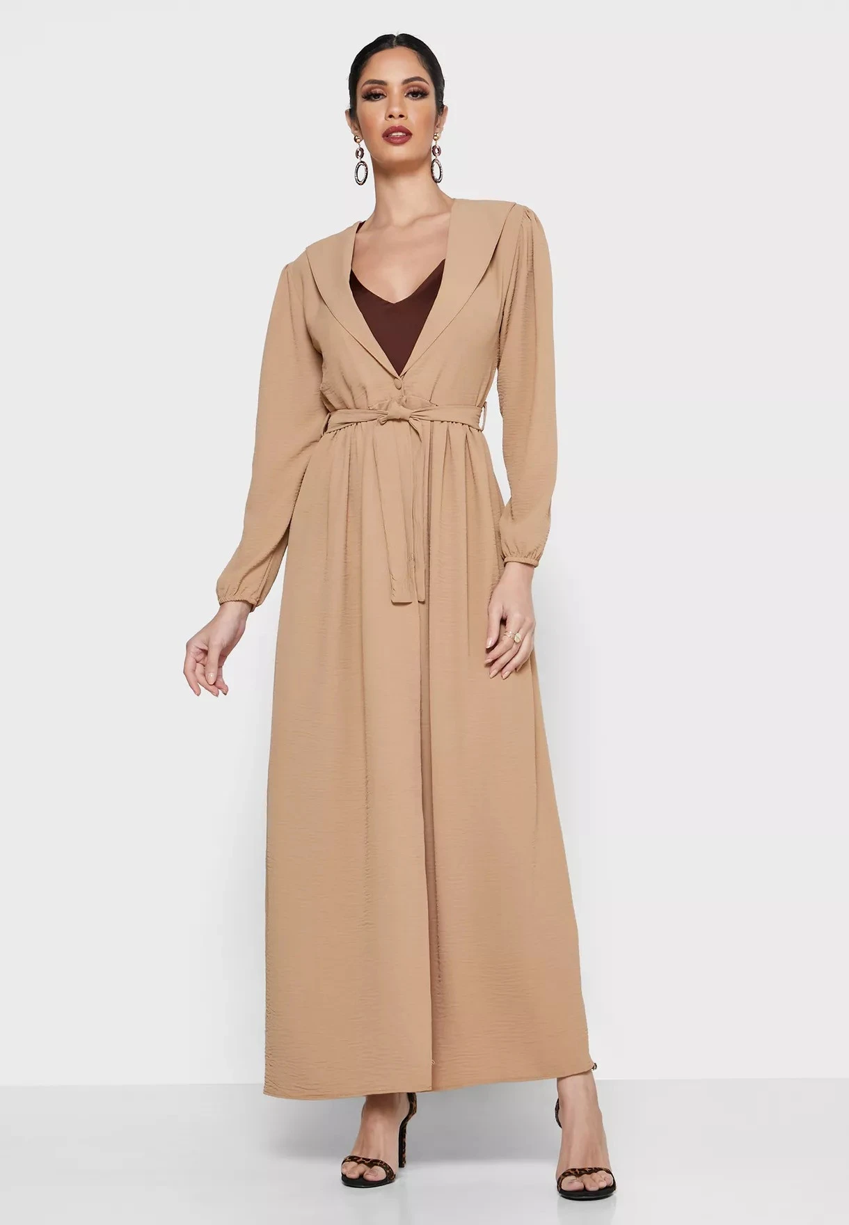 Oem Custom Islamic Dubai High Fashion Plus Size Front Open V Neck Long Sleeves Single Button Abaya Kimino Kaftans
