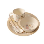 Oem welcome bio-degradable material lovely printing baby kids bamboo fiber plastic dinnerware sets