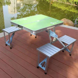 outdoor  aluminum folding picnic table with chairs and umbrella