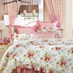 Pink flower print custom skirt bedding set princess design high quality bed sheets