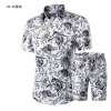Plus Size Short Sleeve Print Two Piece Suit T Shirt Men Casual Men&#x27;s Shirts