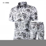 Plus Size Short Sleeve Print Two Piece Suit T Shirt Men Casual Men's Shirts