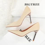 Plus size wholesale price  PU leather upper 9.5 cm high heel shoes women heels women stiletto heels
