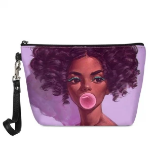 Portable Make Up Bags Women Black Art African American Girls Makeup Cosmetic Cases Ladies Toiletries Organizers Bags