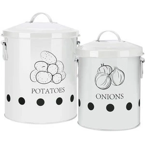 Potato Storage Tin, Metal Fruit Pot Vegetable Basket Onion Garlic Containers Kitchen, Set of 2