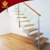 Prefab Modern House Wood Floating Wooden Staircase Frameless Railing Wood Straight Stairs