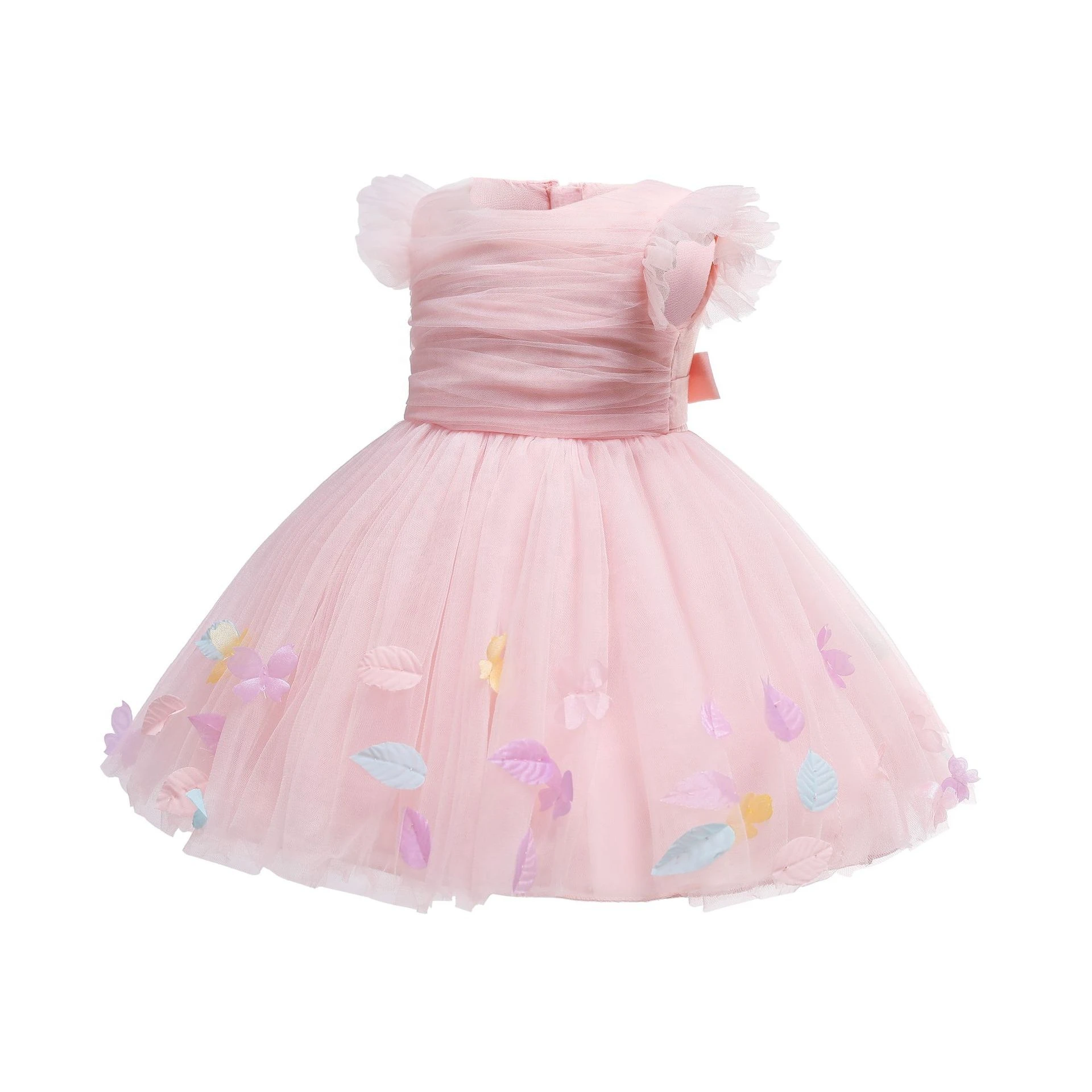 Princess Toddler Applique Flower Boutique Pink Bridesmaid Wedding Evening Birthday Ball Gowns Tutu Baptism Baby Girl Dresses