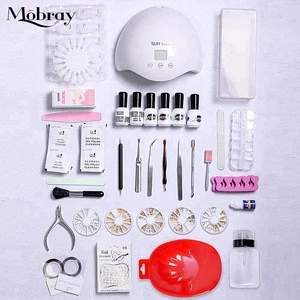 Private logo on Nail Art Manicure Set SUN 24w UV Gel Nail Lamp Kit with base top color gel nail file buffer