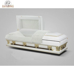 Professional 18 gauge steel white crepe interior metal funerary coffin
