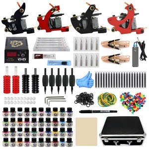 Professional Complete Tattoo Kit for Beginner 4 Pro Machine Needles Power Supply Grip Carry Case