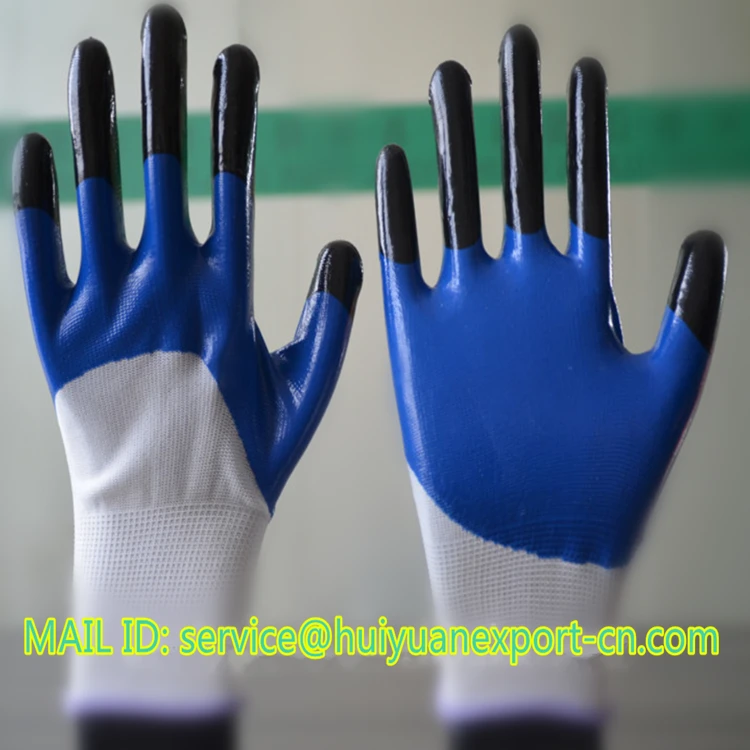 Professional Customized 13G Nitrile plam dipped Knitted Polyester Labor Glove Double Coating
