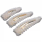 Promotion gift cheap pearls hair clips many size geometric hair grips Triangular rectangle pearl beads snap barrettes for women
