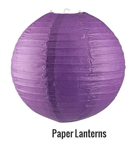 Purple Round Paper Lanterns,Metal Framed Hanging Lanterns Birthday Wedding Party Supplies Favors Hanging Decoration