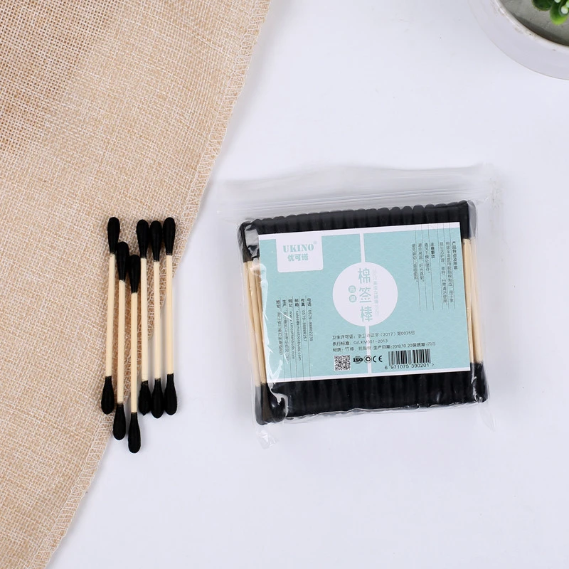 Qtips with good quality cheaper price Disposable black cotton bud makeup remover swabs