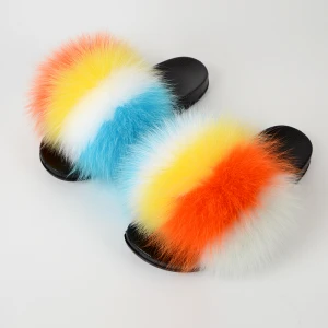 real fox fur slides slippers plush fur furry slippers fur slippers