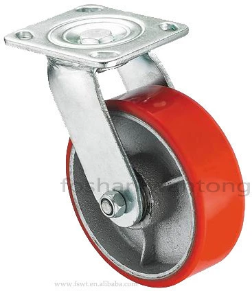 Red Polyurethane PU Iron Core Locking Swivel Heavy Duty Caster Wheels
