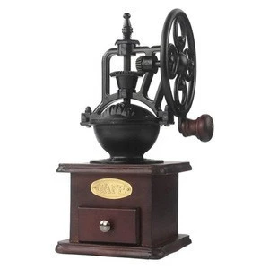 Retro style antique logs base manual hand coffee bean grinder cast iron coffee grinder