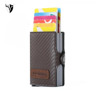 RFID anti-theft Double Credit Card Box Thick Wallet Carbon brazing Fashion business High Capacity Case Aluminum ID Card Holder