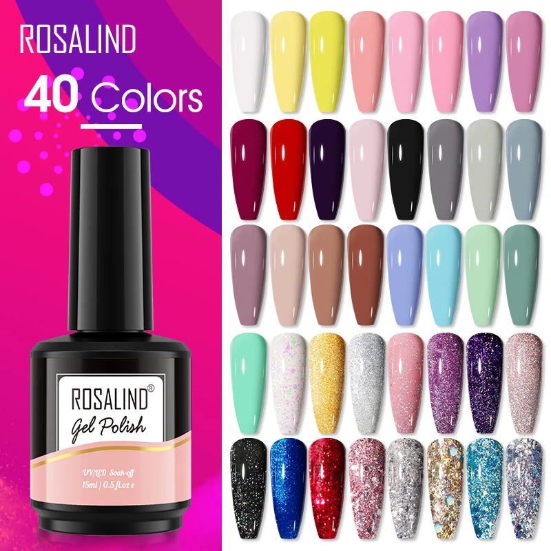 Rosalind nail supplies custom logo shiny color glitter gel varnish nail lacquer oem uv/led lamp gel polish for wholesale