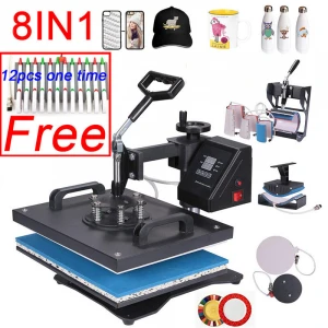 RubySub New Double Display Heat Press Machine 8 in 1 Sublimation Machine for Mug Hat Plate Puzzle T shirt Printing