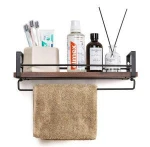 Rustic Kitchen Wood Wall Shelf, Spice Rack Shelf with Towel Bar,Wood and Metal Floating Shelves Wall Mounted Toilet Storage